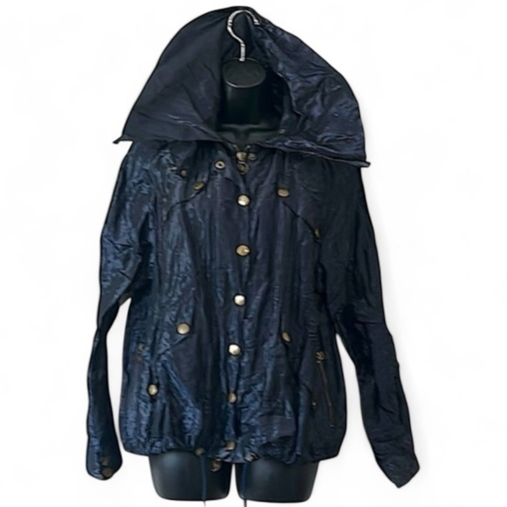 MATTHEW WILLIAMSON METALLIC jacket with faux hood lots of pockets M/L